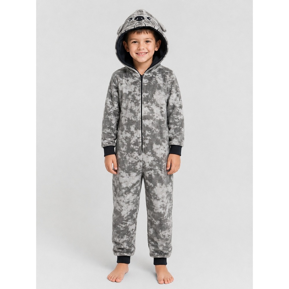 Jellifish Kids Grey Bulldog Hooded‎ One Piece Pajamas Size 6/7 NWT NEW
